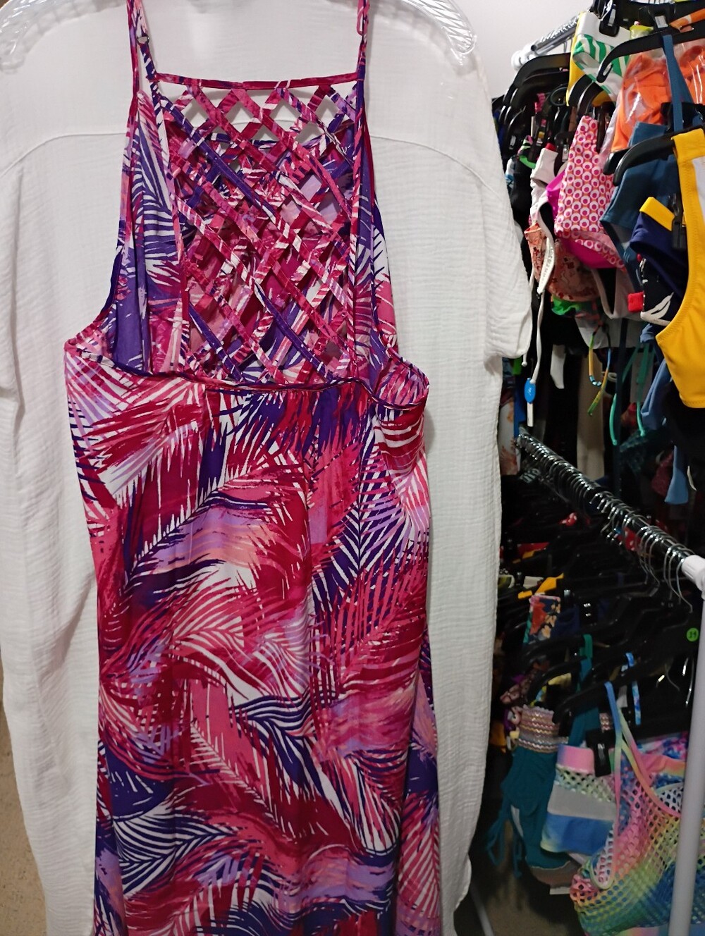 RAVIYA Pink & Purple Palm-Print Racer-back Maxi Dress - SIZE 0X- 14 NWT - Picture 3 of 7